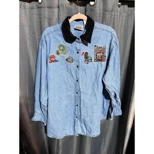 Vintage denim embroidered Christmas Shirt